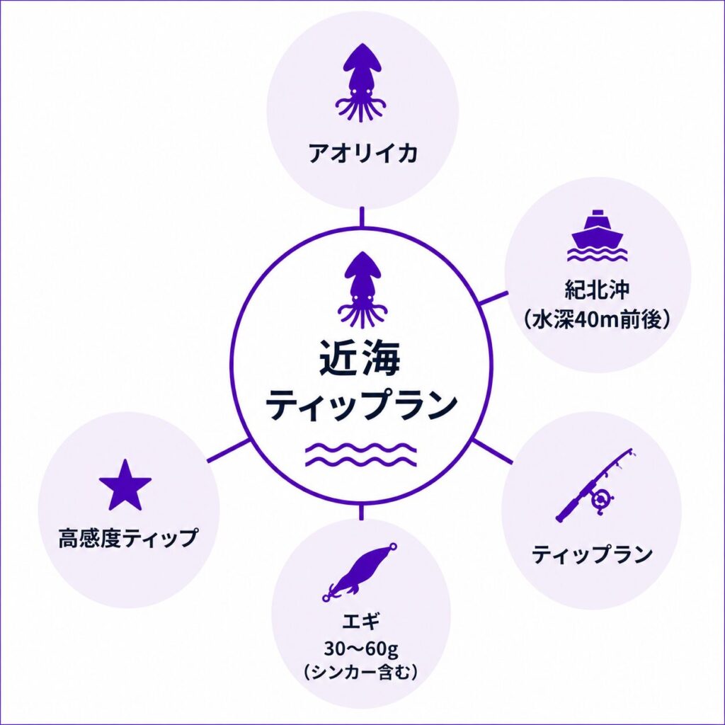 近海ティップランにおけるタックル構成の概念図